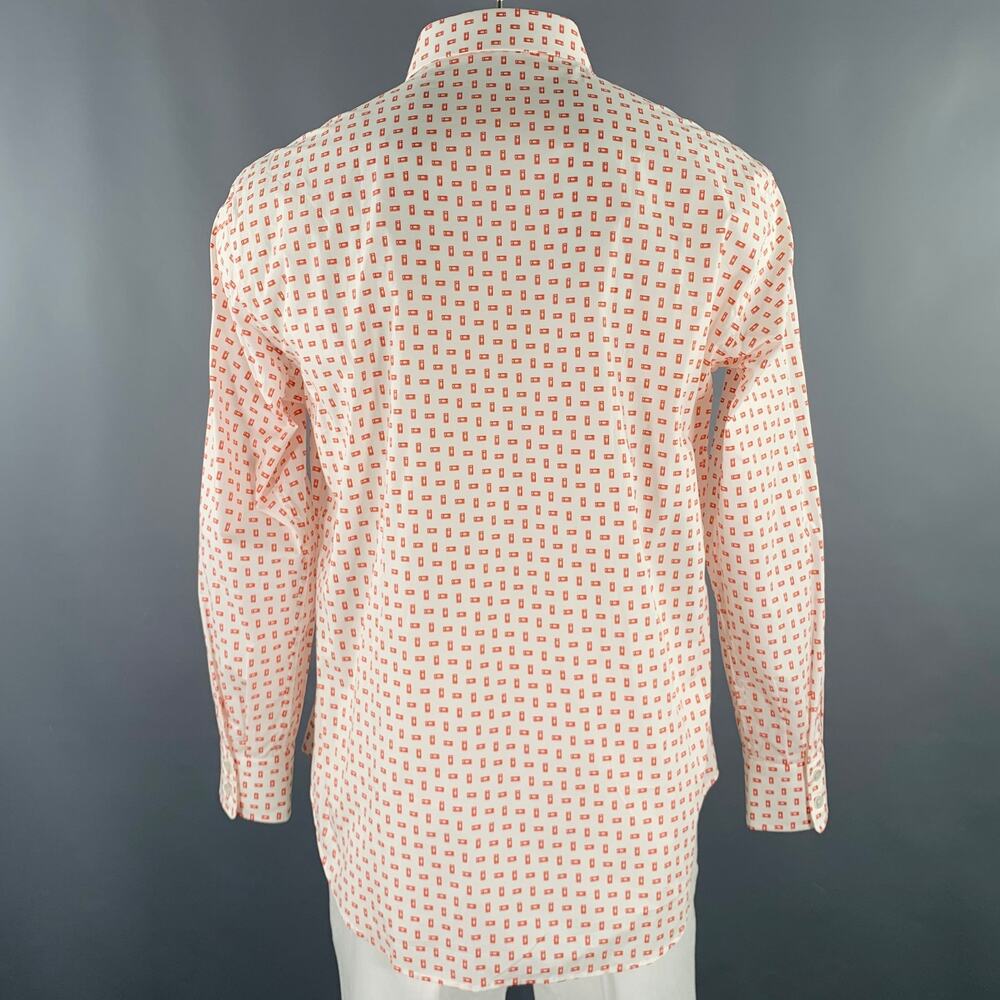 BRIONI Size XL White Red VHS Tape Cotton Long Sleeve Shirt - Picture 4 of 6